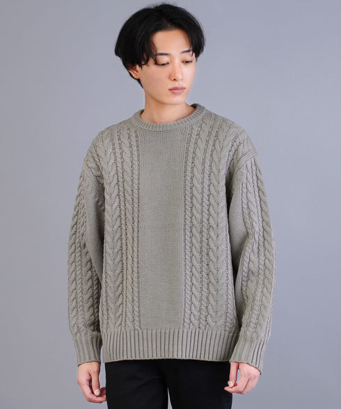 ケーブルクルーニット | ニット クルーネック セーター メンズ 洗える ニットセーター ウォッシャブル トップス 黒 白 秋 秋服 秋物 冬 冬服 冬物 春 春服 春物